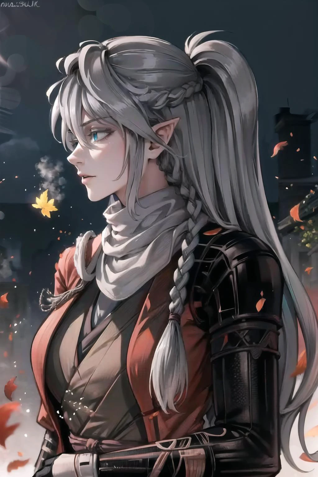Highly detailed, High Quality, Masterpiece, beautiful, 1girl, solo, tessia, <lora:Char_Elf_TessiaEralith:0.7>, outfit sekiro, <lora:Outfit_Sekiro:1>