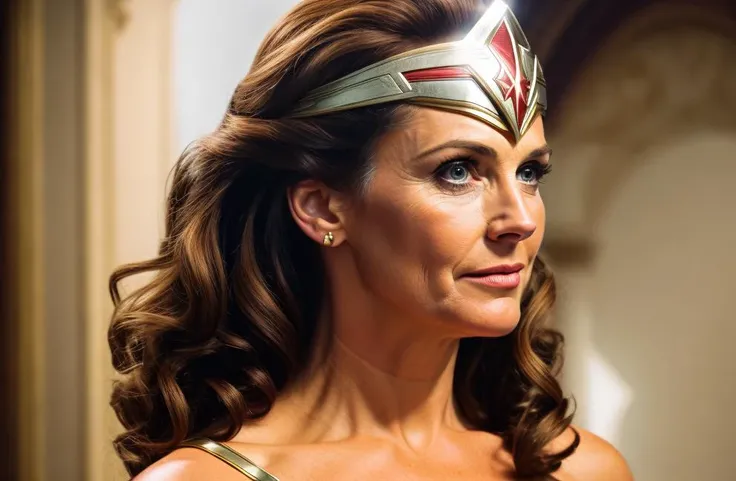 linda carter, wonder woman, photo, HD, 8K , realistic, HD, intricate, 8k, highly detailed,fun, sharp focus,