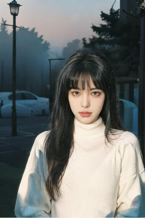 <lora:fujian:0.6>,1girl,fujian,long hair,solo,closed mouth,bangs,lips,medium breasts,Dull eyes,charming pose,upper body,close-up,looking at viewer,(turtleneck sweater:1.2) BREAK photorealistic,realistic,(masterpiece,best quality:1.2),8k,high detailed,ultra-detailed,film grain,film overlay,beautiful lighting,absurdres,RAW photo,(depth of field:1.2),<lora:FilmVelvia2:0.6>,<lora:JPfilmColor_Heavy_grain:0.3>,(polaroid:0.8),overexposure,vignetting BREAK dark,(fog:1.3),lamppost,midnight,(eerie:1.2),forest,(mist:1.3),(ominous:1.3),shadows,silence,dim light,(haunting:1.3),(desolate:1.3),(suspense:1.3),