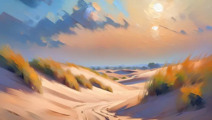 modern digital impressionism, oil painting, palette knife, Silicate Sand Dunes<lora:EnvyImpressionismXL01:0.3>, moody color palette
