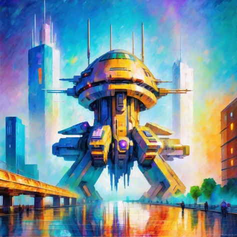modern digital impressionism, grunge painting, palette knife, (scifi:2.5), solemn scifi megastructure beyond the beginning of the multiverse<lora:EnvyImpressionismXL01:0.7>