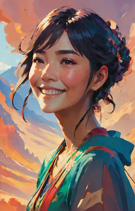 anime concept art, acrylic palette knife of a beautiful Turkmenian woman with a big smile, <lora:xl_MaxRos:0.75>, high quality, highly detailed, 4k, in the style of makoto shinkai and studio ghibli and genshin impact and james gilleard and greg rutkowski and chiho aoshima