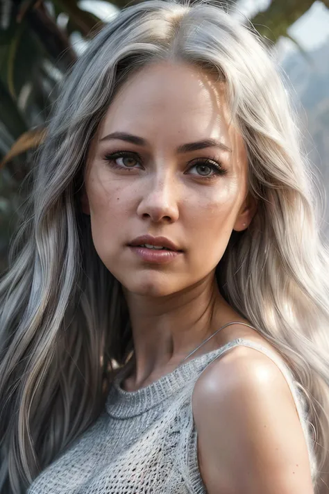 portrait photo of hendo1,(wearing a white cutoff sweater), (long silver hair), alluring portrait, intricate, highly detailed, digital painting, artstation, concept art, naughty, sharp focus, cinematic lighting, illustration, art by artgerm and greg rutkowski, alphonse mucha, cgsociety,<lora:add_detail:0.8>