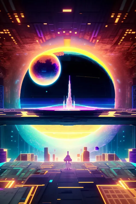 ( cyberspace_background ), a city with a giant moon in the sky