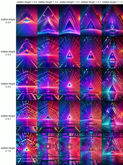 ( cyberspace_background ),  a triangular structure with colorful lights in the middle , no humans, building, scenery,