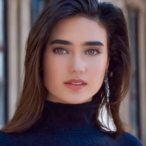 portrait of sexy skswoman, wearing black turtleneck and blue jeans, background Paris in autumm, epic (photo, studio lighting, hard light, sony a7, 50 mm, matte skin, pores, colors, hyperdetailed, hyperrealistic) <lora:Jennifer Connelly:1.2>