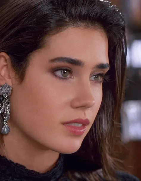 (closeup:1.2), skswoman, elegant 1girl, solo, looking at viewer, black hair, shirt black turtleneck, jewelry, serious look, long hair, background blurry bar, realistic, wet lips, professional, 4k, highly detailed <lora:Jennifer Connelly:0.9>