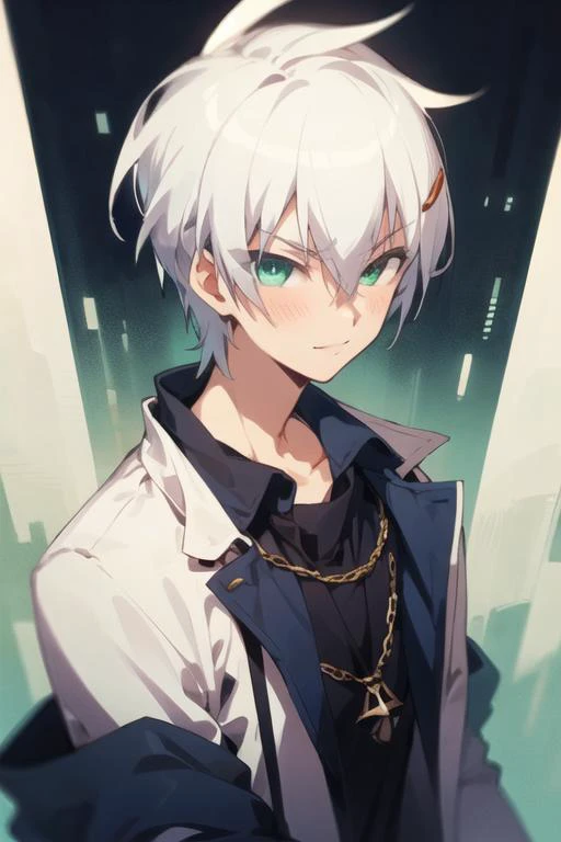 a fleeting boy gray hair gray eyes Cool earrings in both ears black jacket black jeans Thimble gloves