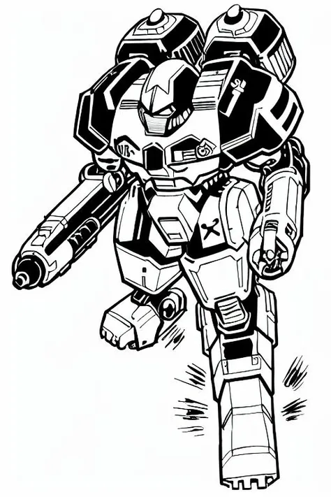 TheMechwarriorRPGArt ggreyscale, monochrome, robot, mecha, weapon, no_humans, solo, gun, science_fiction, arm_cannon, cannon, white_background, holding_gun, holding_weapon, clenched_hand, holding, sketch, shoulder_cannon