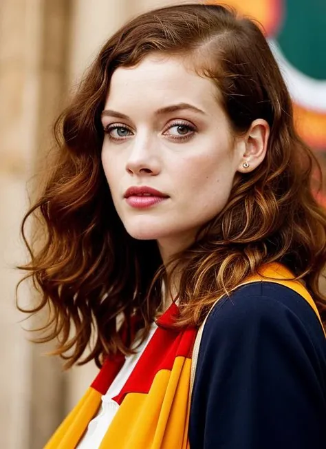 portrait of sks woman in Barcelona, at the Sagrada Familia, by Flora Borsi, style by Flora Borsi, bold, bright colours, ((Flora Borsi)), by Henri Cartier-Bresson, <lora:locon_janelevy_v1_from_v1_64_32:1>