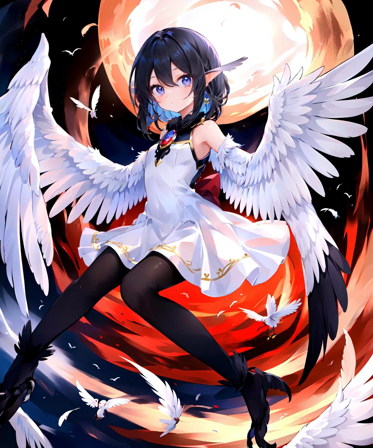 <lora:niaoren_20231011190653:0.8> niaoren, feathered wings, white wings,
black hair, black eyes,
white dress,
flying,
(8k, masterpiece, best quality, high resolution),
cute face, kawaii, cute, very big eyes, Aesthetic Anime Eyes, small face,
moonlight,
expressionless,
1girl, solo,