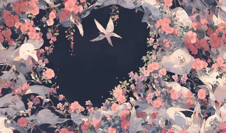 Pink background, surrounded by beautiful vines and wildflowers, (left blank in the middle:1.5), wallpaper, <lora:Mix patterns:0.8>,solo, <lora:Chinese style illustration v2:0.8>,(symmetry:1)