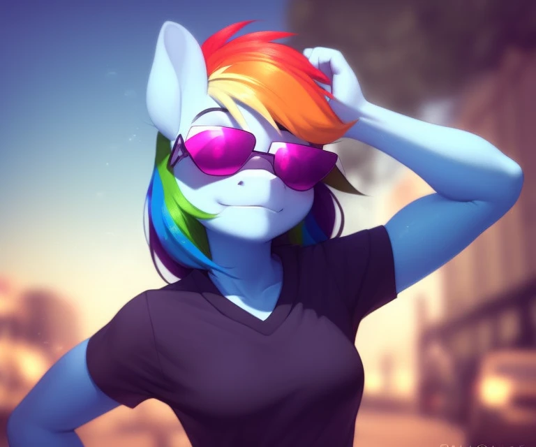 ((derpibooru_p_95)), rainbow dash, safe, looking at you, solo, sunglasses, anthro, action pose