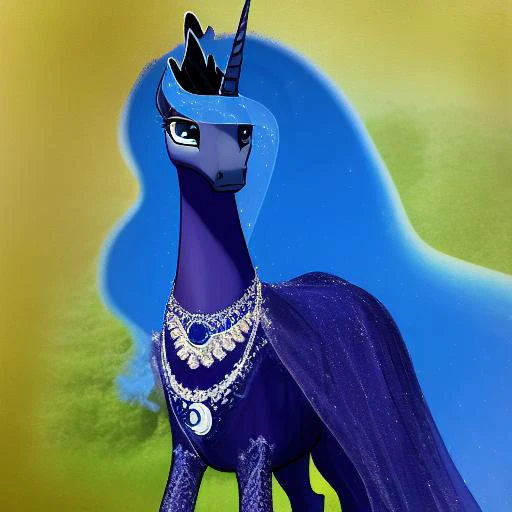 princess luna, anthro equine, equine, pony, long dress, show style, hooves, beautiful, detailed clothing, jewelry, elegant, mature,detailed eyes,beautiful, tiara, 4 legs, intricate gauze, beading, portrait