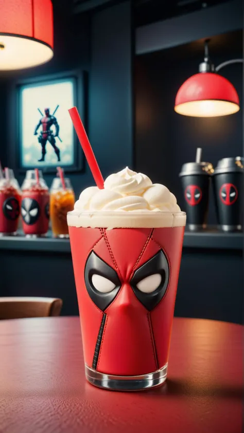<lora:DeadpoolStyleXL:1>DeadpoolStyle drink, 24mm, (analog, cinematic, film grain:1.3), Bokeh DOF, (Masterpiece:1.3) (best quality:1.2) (high quality:1.1)