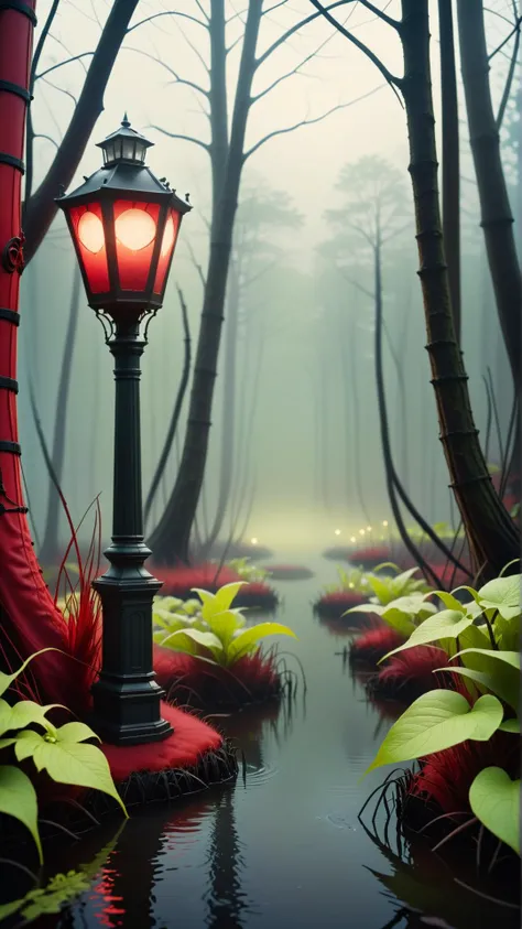 <lora:DeadpoolStyleXL:1>DeadpoolStyle Fog-shrouded Swamp, sinister, Sinister Shadows, Spellbook,haunted streetlamps, scary portraits
, 24mm, (analog, cinematic, film grain:1.3), Bokeh DOF, (Masterpiece:1.3) (best quality:1.2) (high quality:1.1)