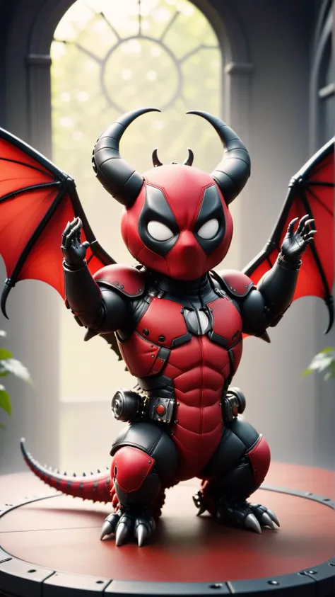 <lora:DeadpoolStyleXL:1>DeadpoolStyle huge enchanted organic-mechanical minimalist draconian, six-fingered hands, quadrifurcated-tailed, tufted-tailed, shaggy fur, pointed ears, dark wings,
, 24mm, (analog, cinematic, film grain:1.3), Bokeh DOF, (Masterpiece:1.3) (best quality:1.2) (high quality:1.1)