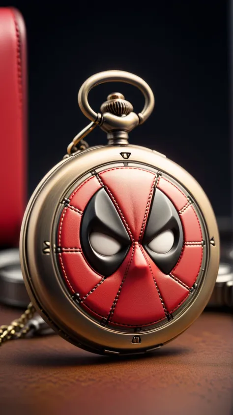 <lora:DeadpoolStyleXL:1>DeadpoolStyle antique pocket watch ticking away, 24mm, (analog, cinematic, film grain:1.3), Bokeh DOF, (Masterpiece:1.3) (best quality:1.2) (high quality:1.1)