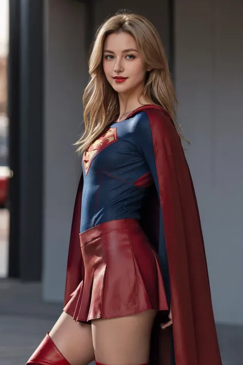 8k,best quality,real picture,intricate details,ultra-detailed,ultra highres,depth field,(photorealistic,realistic:1.2),masterpiece,solo,beautiful girl,expressionless eyes,supergirl,blue eyes,blonde hair,long hair,(red_cape:1.2),(red_skirt:1.2),(red_thigh_boots:1.4),(black_pantyhose:1.2),blush,shy,seductive smile,superhero,solo,looking at viewer,
best quality,realistic,photorealistic,(intricate details:1.2),(delicate detailed),(cinematic light),clear line,
unity 8k wallpaper,ultra high res,(photorealistic:1.4),<lora:Supergirl:0.5>,<lora:ZCBRealisticV2:0.8:lbw=FUZU>,zaracbb,<lora:epiCRealismHelper:0.45>,