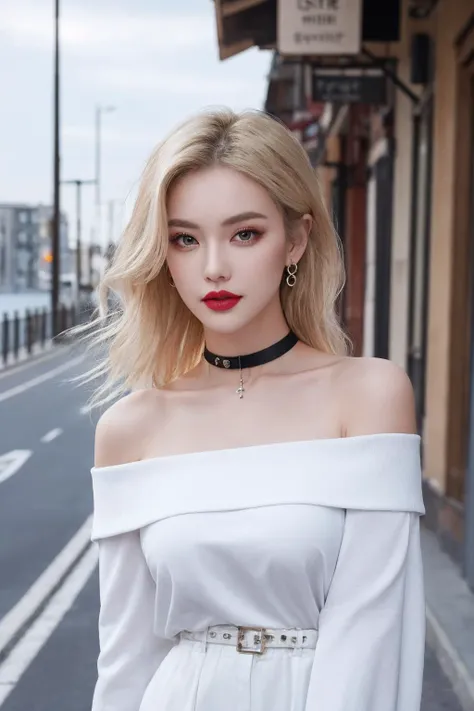 Ultra Photorealistic, Cinematic Lighting, ultra detailed skin, skin pores, finely detailed features:1):0.9, Very attractive, Loop Earing, Silver Necklace, Red Lipstick, Seductive, woman in a black bra top posing for a picture, e-girl, photo pinterest, robe. perfect face, Blonde hairs, tiktok video, bows, Ahegao Face