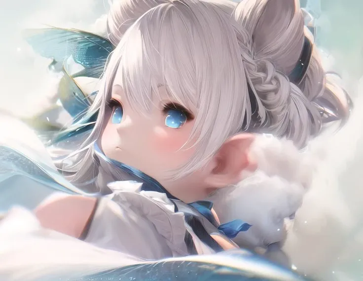 masterpiece, best quality, <lora:add_detail:0.5>
lalafell, <lora:new_lalav5-14:1> , 1girl, 1girl, child,
white hair ribbon, silver hair, blue eyes, short twintails, detached sleeves,