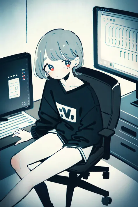 masterpiece, best quality, <lora:keke:1> <lora:epiNoiseoffset_v3:1> <lora:add_detail:0> <lora:GoodHands-vanilla:1>, symbol-shaped pupils, colorful, flat color, (1girl), (solo), looking at viewer, facing viewer, casual, <lora:battlestation:1.0>, battlestation, sitting on chair