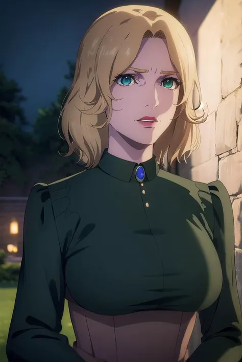 castlevaniatera, <lora:castlevaniatera-lora-nochekaiser:1>,
castlevaniatera, (green eyes:1.5), blonde hair, short hair, parted bangs, lipstick, red lipstick,
BREAK shirt, long sleeves, brooch, clothes around waist, black shirt, collar, corset,
BREAK looking at viewer, upper body, full body,
BREAK outdoors, night, sky,
BREAK <lyco:GoodHands-beta2:1>, (masterpiece:1.2), best quality, high resolution, unity 8k wallpaper, (illustration:0.8), (beautiful detailed eyes:1.6), extremely detailed face, perfect lighting, extremely detailed CG, (perfect hands, perfect anatomy),