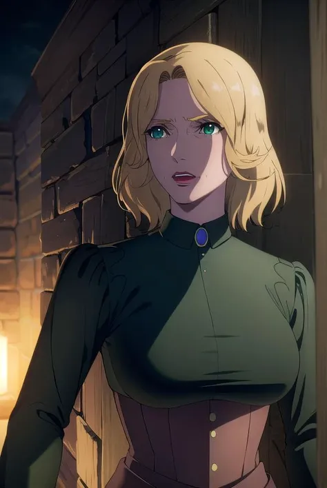 castlevaniatera, <lora:castlevaniatera-lora-nochekaiser:1>,
castlevaniatera, (green eyes:1.5), blonde hair, short hair, parted bangs, lipstick, red lipstick,
BREAK shirt, long sleeves, brooch, clothes around waist, black shirt, collar, corset,
BREAK looking at viewer, upper body, full body,
BREAK outdoors, night, sky,
BREAK <lyco:GoodHands-beta2:1>, (masterpiece:1.2), best quality, high resolution, unity 8k wallpaper, (illustration:0.8), (beautiful detailed eyes:1.6), extremely detailed face, perfect lighting, extremely detailed CG, (perfect hands, perfect anatomy),