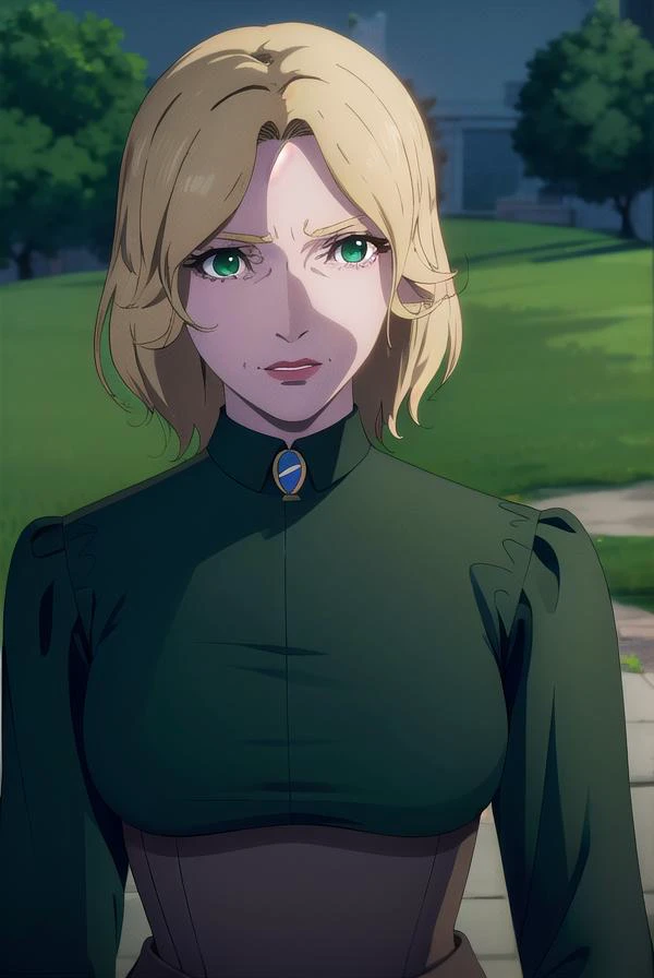 castlevaniatera, <lora:castlevaniatera-lora-nochekaiser:1>,
castlevaniatera, (green eyes:1.5), blonde hair, short hair, parted bangs, lipstick, red lipstick,
BREAK shirt, long sleeves, brooch, clothes around waist, black shirt, collar, corset,
BREAK looking at viewer, upper body, full body,
BREAK outdoors, night, sky,
BREAK <lyco:GoodHands-beta2:1>, (masterpiece:1.2), best quality, high resolution, unity 8k wallpaper, (illustration:0.8), (beautiful detailed eyes:1.6), extremely detailed face, perfect lighting, extremely detailed CG, (perfect hands, perfect anatomy),