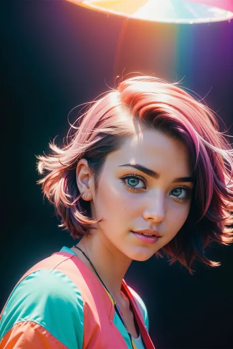 1girl, Confused, Vibrant neon hue, vintage, Disgusting, Pastel Colors, Crepuscular Rays, spotlit, Manic, Electic Colors, otherworldly, Shameless, Kodak Ektar, Dufaycolor Photograph, Shameful, Grayscale, sfumato, Satisfying, Infrared, multidimensional, ([Coruscant:Biosphere:1]:1.3) from inside of a Peatland, it is very Energizing and Magical, Peaceful, Cold Colors, under water, Joyful, Fujifilm Superia, rich color, Horror, psychedelic colors, Lavender and fluorescent orange splash, Light, DayGlo green and Alabaster neon hue, Gray mist, Depressing, contrasting colors and DayGlo orange hue, poster art, Side lighting, Amusing, three colors, Decoupage, Teslapunk, Relieving, Kinemacolor, Cross Processing