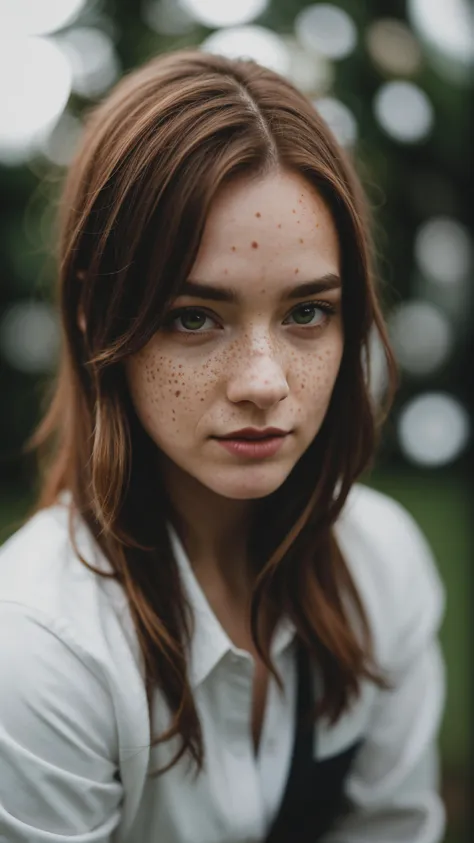 cinematic photo (art by Mathias Goeritz:0.9) , photograph, Lush Girlfriend, Tax collector, Rich ginger hair, Winter, tilt shift, Horror, specular lighting, film grain, Samsung Galaxy, F/5, (cinematic still:1.2), freckles . 35mm photograph, film, bokeh, professional, 4k, highly detailed, detailed eyes, (hydrocolor lens, detailed iris)