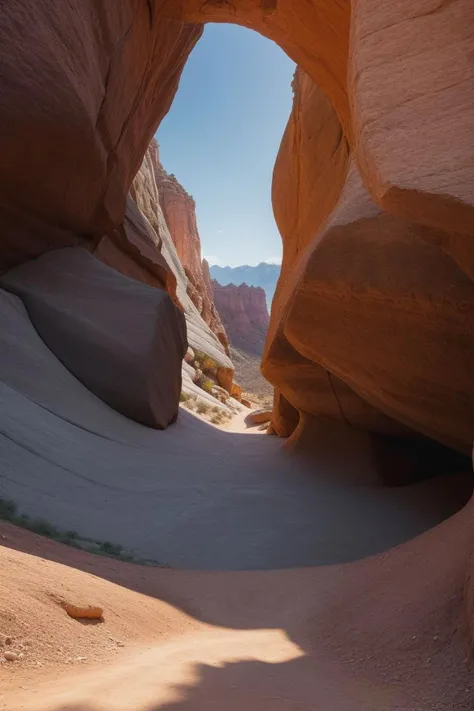 A picturesque view of a sunlit canyon, where the intricate rock formations and rugged terrain are vividly detailed against the backdrop of a vibrant, azure sky. (((sunlit canyon))) (((intricate rock formations))) (((rugged terrain))) (((vibrant azure sky))).