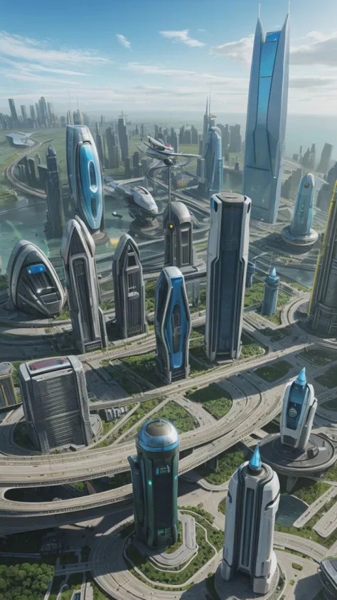 landscape of a futuristic sci-fi city, sci-fi, ultra-realistic, high-resolution, city