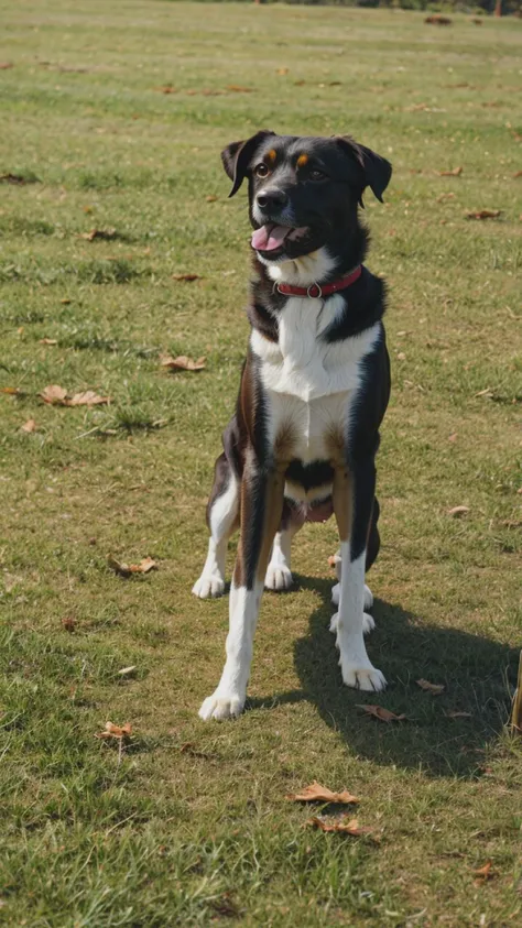 a realistic happy dog ââplaying in the grass