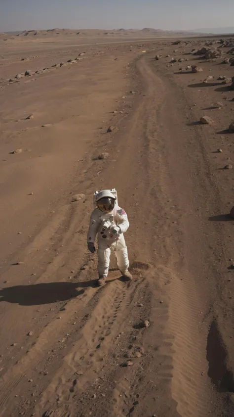 Astronaut on Mars During sunset