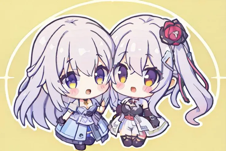chibi,masterpiece,best quality,2girls,full body,
AND <lora:xinghui:0.8>
AND   <lora:xiangnaimei:0.8>