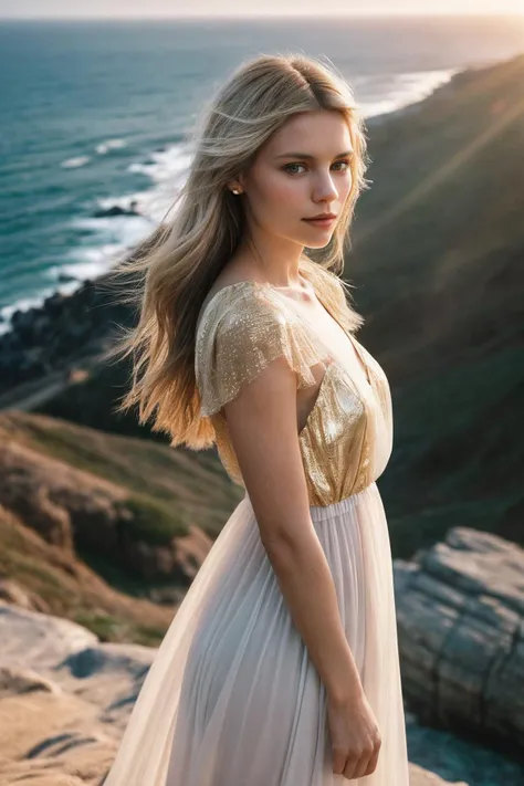 ClaireD_SoloTI_v1,
(In a flowing, ethereal dress with soft, delicate fabrics, with gently tousled hair and a serene, contemplative expression, for a look of otherworldly grace), (Amidst the sun-drenched, golden landscapes and serene, coastal vistas of Los Angeles, where the boundary between the celestial and the earthly blurs in a poignant tale of love and longing:1.3), (poignant:1.3),(analog, cinematic, warm hues, soft focus, cinematic shot:1.3),
<lora:add_detail:0.6> epiCPhoto, PA7_Portrait-MCU,