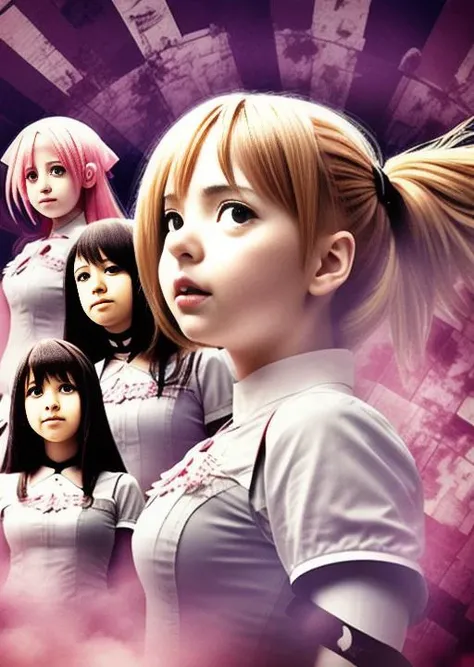 6+girls, superhero, mahou shoujo madoka magica movie 1 & 2, movie poster,
