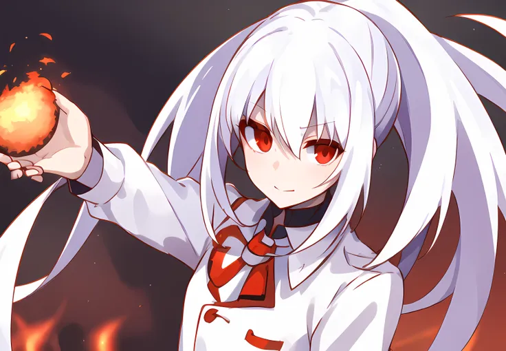 <lora:Isla Plastic Memories:0.8>, red eyes, white hair, (high quality, best quality:1.4), ((fire magic))