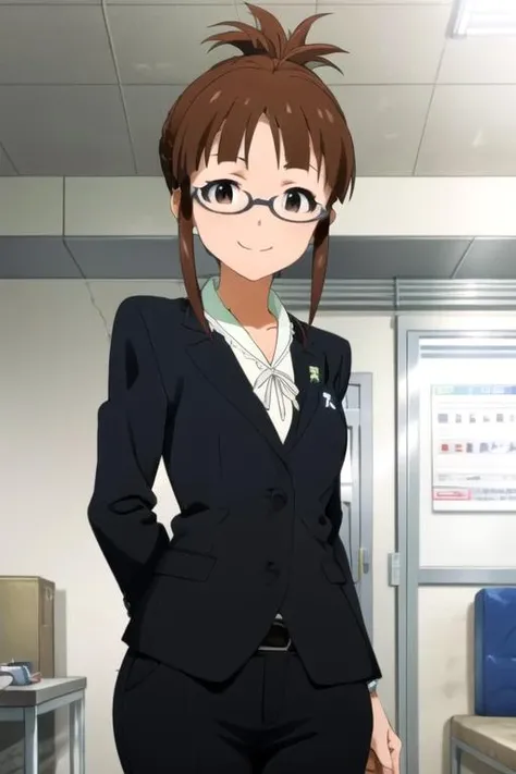 (((pixel-perfect, detail-perfect))), solo, 1girl, <lora:ritsuko-idolmaster:0.8>, ritsuko akizuki, suit, formal, cowboy shot, looking at viewer, smile