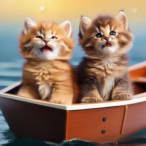 r4alc4ts kittens, group, in a boat, adorable, high quality, <lora:fluffykitten_XL_LoRA:1.0>
