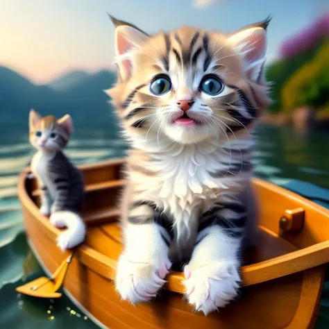 fyuyK4 kitten, in a boat. <lora:fluffyCuteKittens_512_v4_LoRA_Complete_B_4380:0.8>