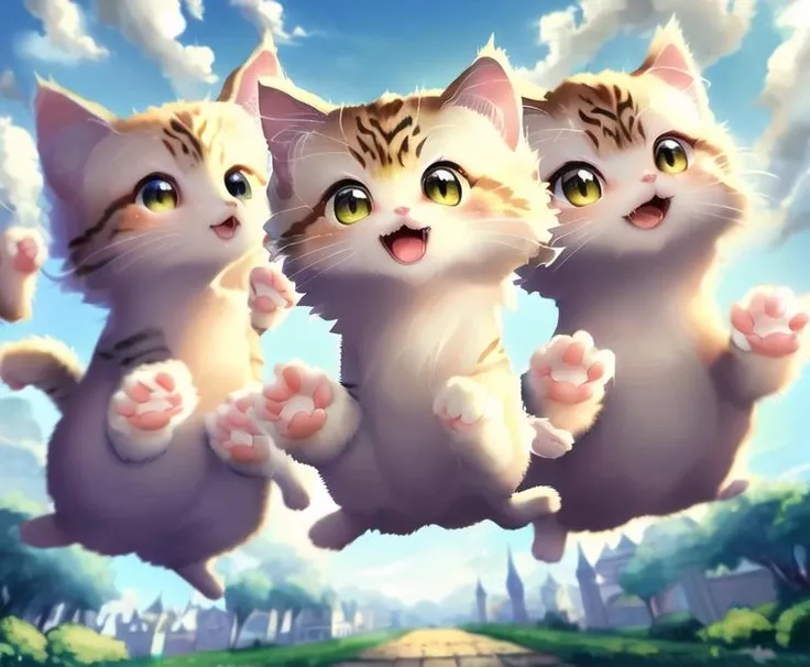absolutely outstanding image of fyuyK4 kitten, (cartoonish:0.7), jumping, group. <lora:fluffyCuteKittens_512_v4_LoRA_Complete_B_7030:0.9>, flawless, masterpiece