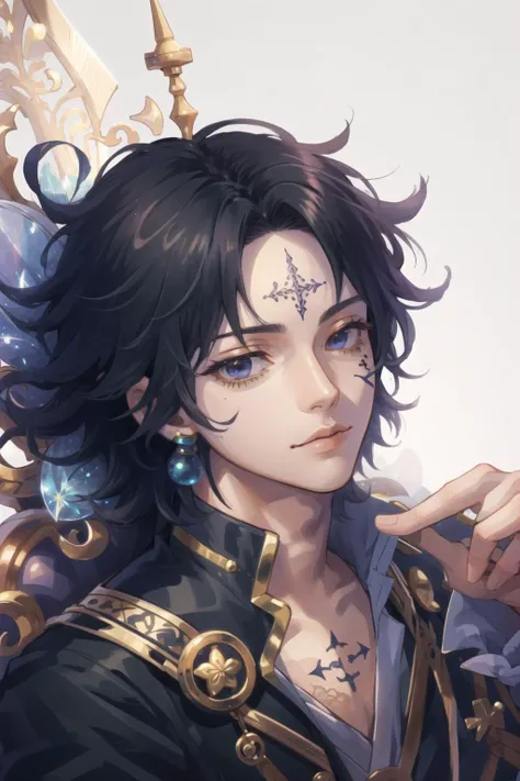 best quality, intricate details,


1boy,  <lora:chrolloLucilferHUNTER_v10:0.8> chrollo lucilfer, jewelry, black hair, forehead tattoo,

 <lora:fairytaleai_v10:0.8> fairytaleai,