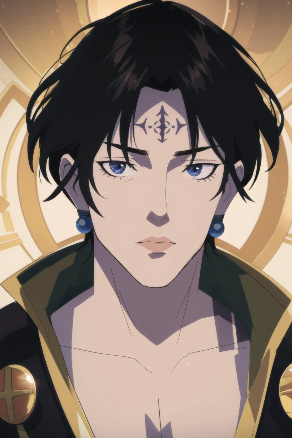 best quality, intricate details,
1boy, <lora:chrolloLucilferHUNTER_v10:0.8> chrollo lucilfer, jewelry, black hair, forehead tattoo,
<lora:voxMachinaStyleLora_season1:0.8> vox machina style,