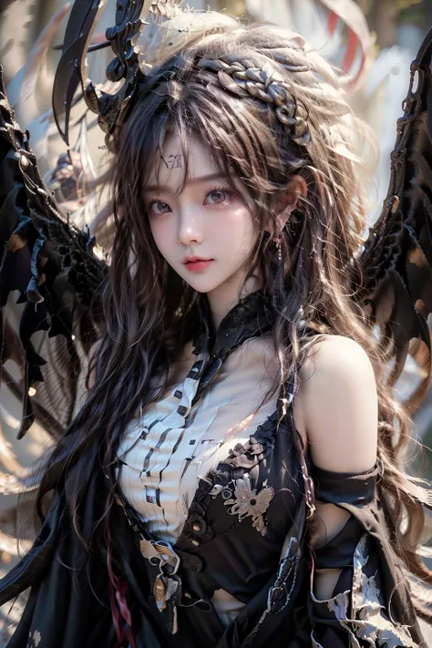(Absurdres:1.2), beautiful and aesthetic, masterpiece, best quality, extremely detailed,Nikon AF-S Nikkor 85mm f/1.4G lens,
photo realistic:1.4 , delicate pattern, (intricate detail,extremely intricate:1.2),70mm telephoto lens,
(masterpiece:1.2, best quality), (highly detailed:1.3), realistic, realistic details, detailed, <lora:more_details:0.6>,
------
<lora:tiaraaurellie_v3:0.3>, <lora:GirlfriendMix_v1_v20:0.4> <lora:yurisa chan_20230623045200:0.2>
(pureerosface_v1:0.5) , (ulzzang-6500-v1.1), (idol),
<lora:fitgirl_v10:0.6>, fit, narrow waist,
(detailed clothes features),Exquisite Makeup, Realistic Skin, beautiful detailed eyes, symmetric eyes,
------
bj_Devil_angel,1girl,solo,long hair,large breasts,looking at viewer,smile,dress,bare_shoulders,jewelry, white hair, earrings, detached sleeves,wings,hand up,pink eyes,lips,wavy hair,ring, cinematic lighting,strong contrast,White background <lora:Devil_angel:0.7> cowboy shot, wide shot:1.6,