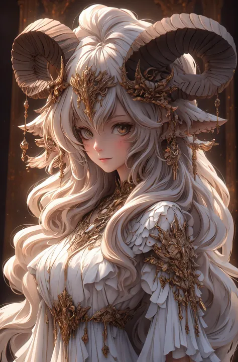 1girl,white hair,long hair,(red eyes),white dress,white long dress,loose dress,accesories,jewelry,golden jewelry,portrait,serious face,beautiful face,expresionless,(half closed eyes), <lora:Fallen_angel:0.7> bj_Devil_angel,  <lora:Messy:0.7> Messy_art