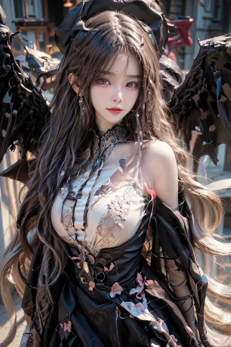 (Absurdres:1.2), beautiful and aesthetic, masterpiece, best quality, extremely detailed,Nikon AF-S Nikkor 85mm f/1.4G lens,
photo realistic:1.4 , delicate pattern, (intricate detail,extremely intricate:1.2),70mm telephoto lens,
(masterpiece:1.2, best quality), (highly detailed:1.3), realistic, realistic details, detailed, <lora:more_details:0.6>,
------
<lora:tiaraaurellie_v3:0.3>, <lora:GirlfriendMix_v1_v20:0.4> <lora:yurisa chan_20230623045200:0.2>
(pureerosface_v1:0.5) , (ulzzang-6500-v1.1), (idol),
<lora:fitgirl_v10:0.6>, fit, narrow waist,
(detailed clothes features),Exquisite Makeup, Realistic Skin, beautiful detailed eyes, symmetric eyes,
------
bj_Devil_angel,1girl,solo,long hair,large breasts,looking at viewer,smile,dress,bare_shoulders,jewelry, white hair, earrings, detached sleeves,wings,hand up,pink eyes,lips,wavy hair,ring, cinematic lighting,strong contrast,White background <lora:Devil_angel:0.7> cowboy shot, wide shot:1.6,