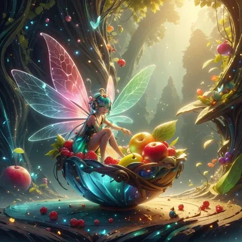 <lora:FaeTech-30:0.8>, faetech ,scifi, pixie dust, iridescent,
bowl of fruits,