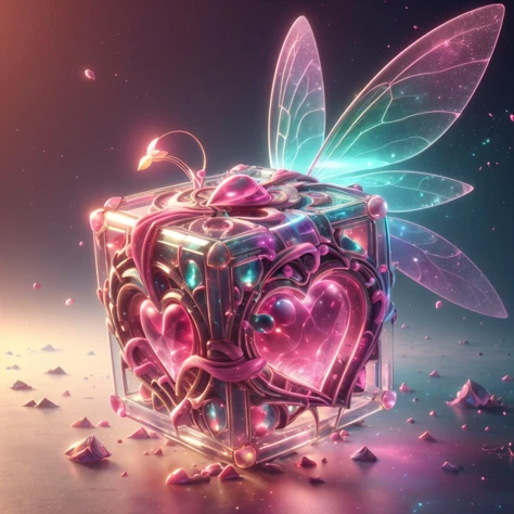 <lora:FaeTech-30:0.8>, faetech ,scifi, pixie dust, iridescent, 
(simple background:1.3), (cube:1.1), heart shape , weighted companion cube,